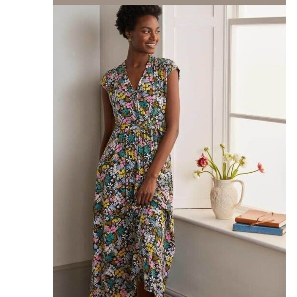 Boden Floral Maxi Dress Black Boho Chic Faux Wrap Sleeveless 20/22R RTL $190